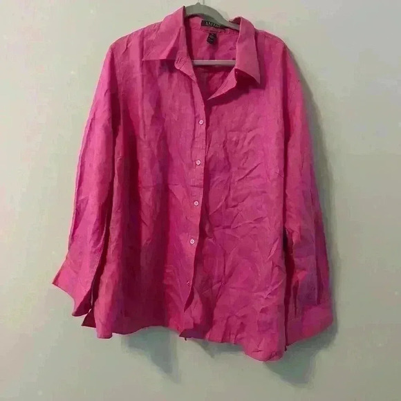 Lauren Ralph Lauren Hot Pink 3X Linen Blouse - Picture 1 of 5